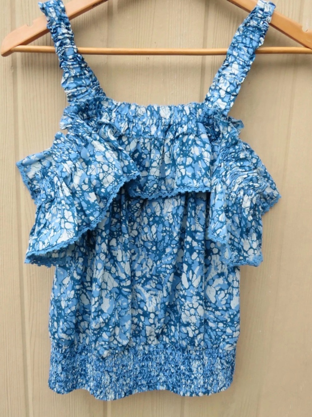 Harlow Blue and White Ruffled Smocked Tank Top